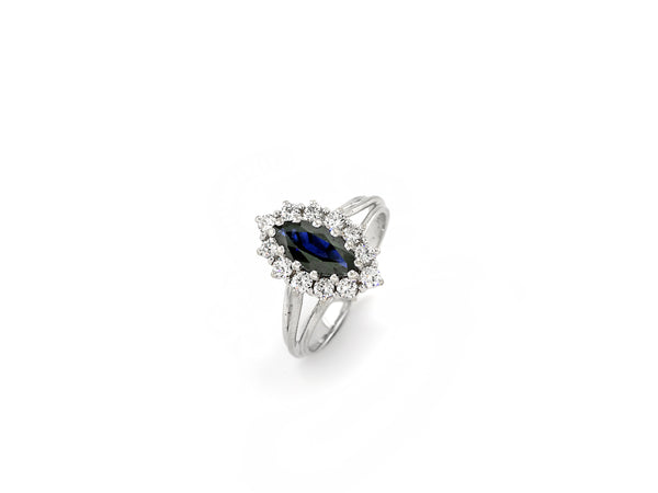 Witgouden Vintage Ring met Saffier en Diamant