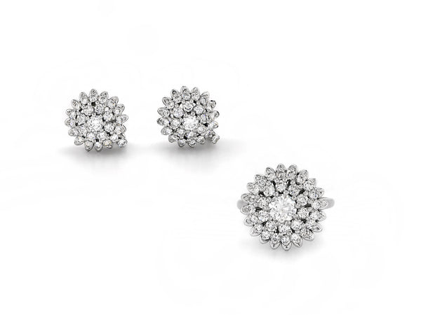 White Gold Vintage Set Ring & Earrings with Diamond