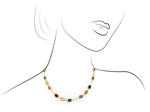 Yellow Gold Necklace with Color Stones