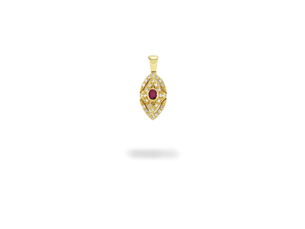 Vintage Yellow Gold Pendant with Diamond & Ruby