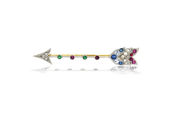Vintage Brooch with Colored Stones and Diamond