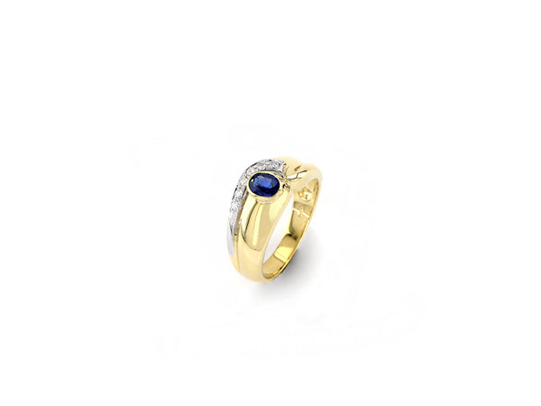 Two Tone Gold Ring with Sapphire and Diamond