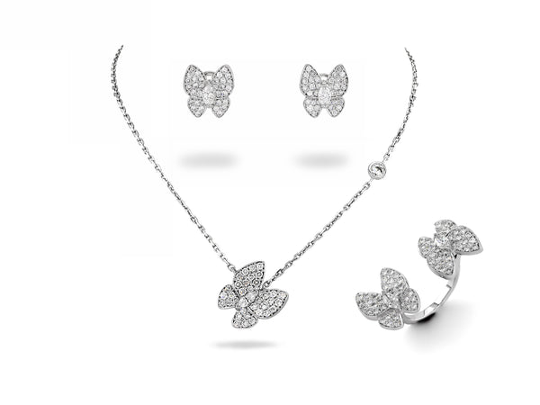 White Gold Set Pendant on Chain, Ring & Earrings with Diamond