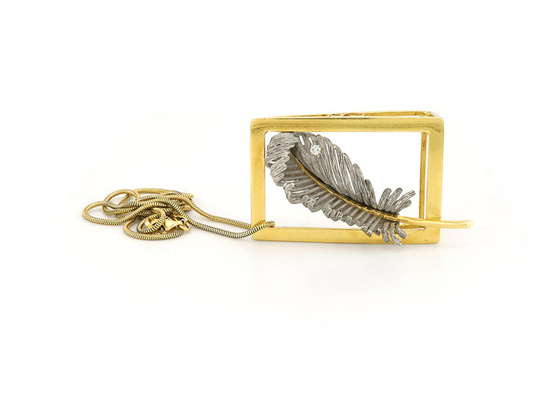 Golden Feather Pendant with Diamond on Chain
