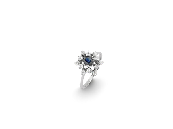 Vintage White Gold Ring with Sapphire and Diamond