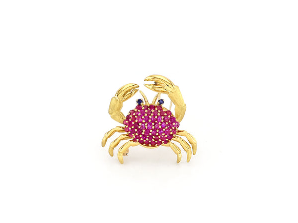 Yellow Gold Brooch with Ruby & Sapphire