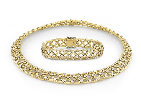 Set Yellow Gold Necklace & Bracelet with Diamond