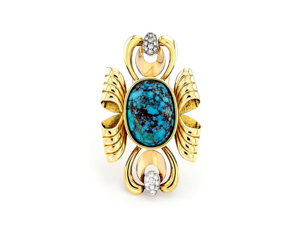 Vintage Brooch/Pendant with Turquoise & Diamant