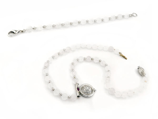 Necklace and Bracelet with Rock Crystal Beads, Diamond, Ruby & Sapphire
