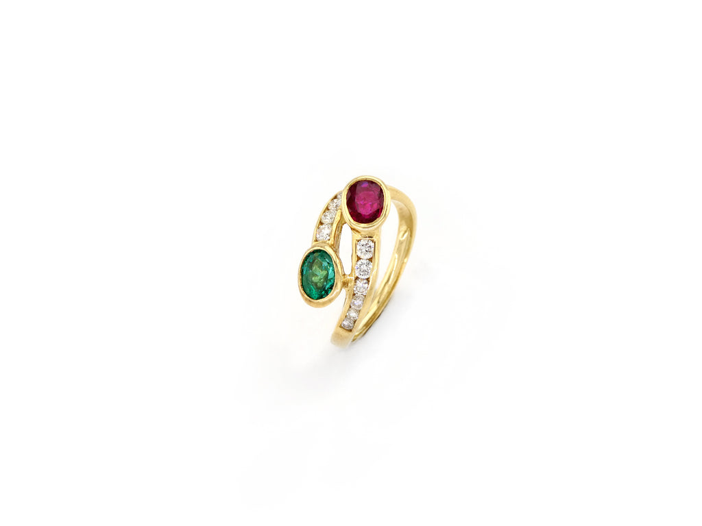 Gold Ring with Diamond, Emerald & Ruby